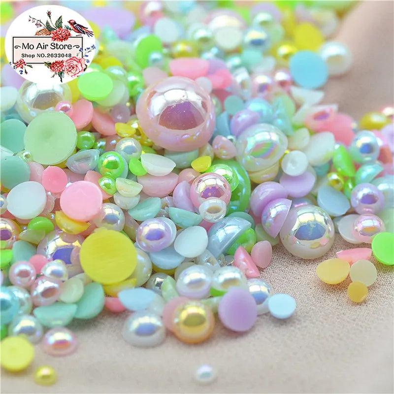 500pcs AB Multicolor Round Pearl Beads Mix Size 3-12mm