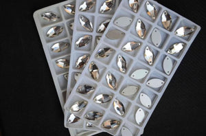 Crystal Cler Navette Sew-on Stones in Various Sizes - Flatback Sewing Beads