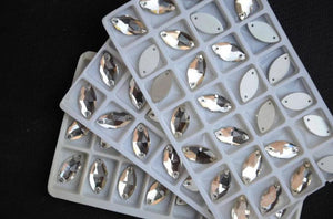 Crystal Cler Navette Sew-on Stones in Various Sizes - Flatback Sewing Beads