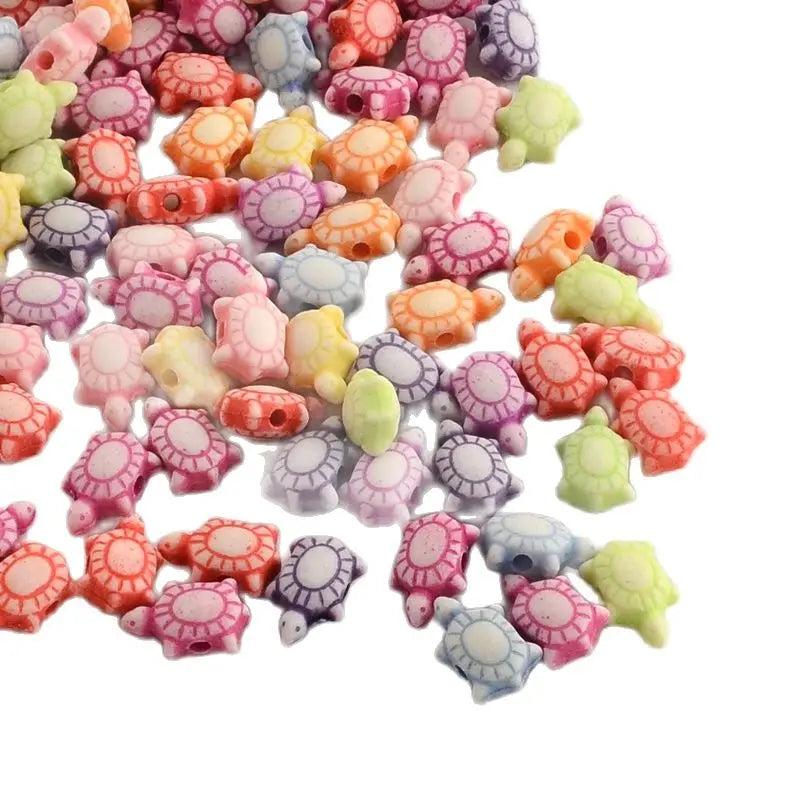 100Pcs Colorful Turtle Acrylic Beads for DIY Jewelry Making