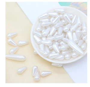 100pcs White/Ivory ABS Pearl Water Drops Beads Jewelry Spacer Bead