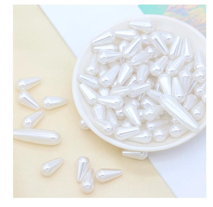 100pcs White/Ivory ABS Pearl Water Drops Beads Jewelry Spacer Bead