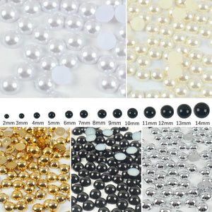 ABS Pearl Beads Flat Back Half Round Stones 2mm-14mm
