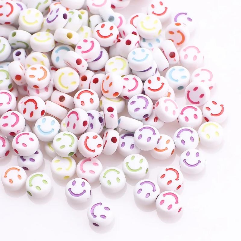 100 PCS Yellow DIY Smile Bead Parts Letters
