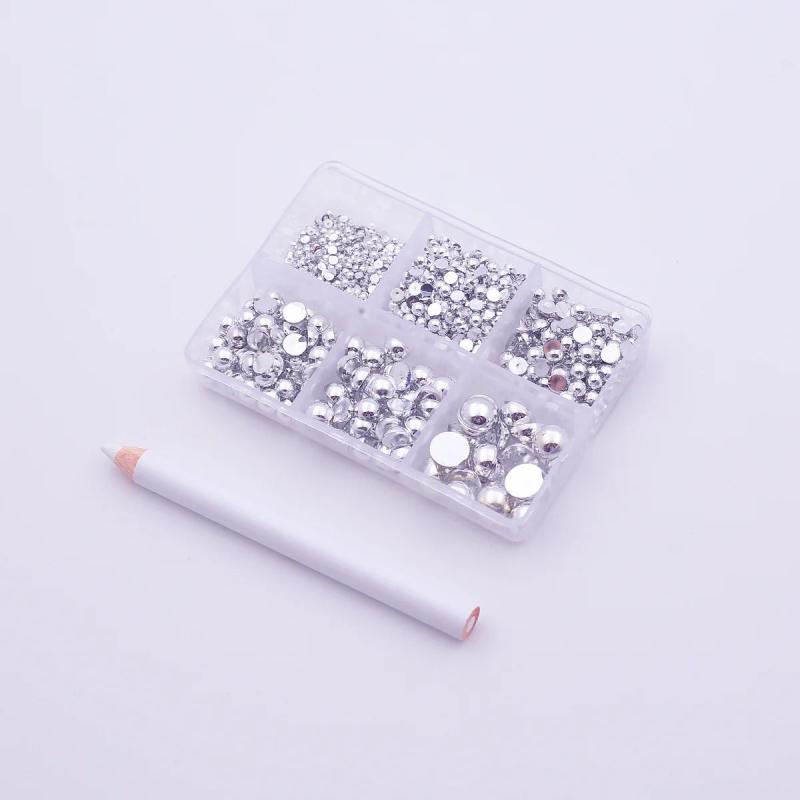 6 Grid Set Colorful Flatback Pearl Beads Nail Art DIY Decoration