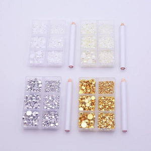 6 Grid Set Colorful Flatback Pearl Beads Nail Art DIY Decoration