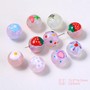 10pcs Hand Painted Acrylic Space Beads for DIY Necklace Making