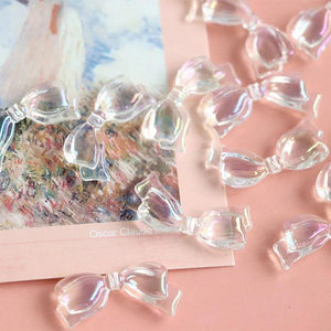 10Pcs Transparent Acrylic Bowknot Loose Beads Colorful Plated Bow Spacer