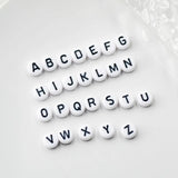 100-500PCS White+Black Letter Beads A-Z Round Acrylic for Jewelry