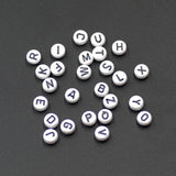 100-500PCS White+Black Letter Beads A-Z Round Acrylic for Jewelry