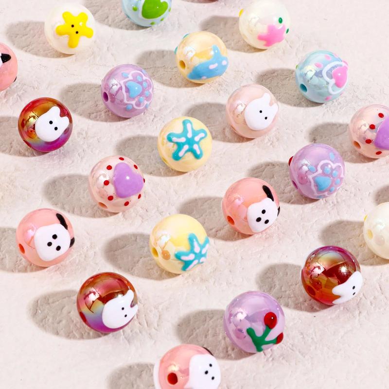 DIY Charm Jewelry Making Mixed Acrylic Beads Round Heart Enamel 16mm