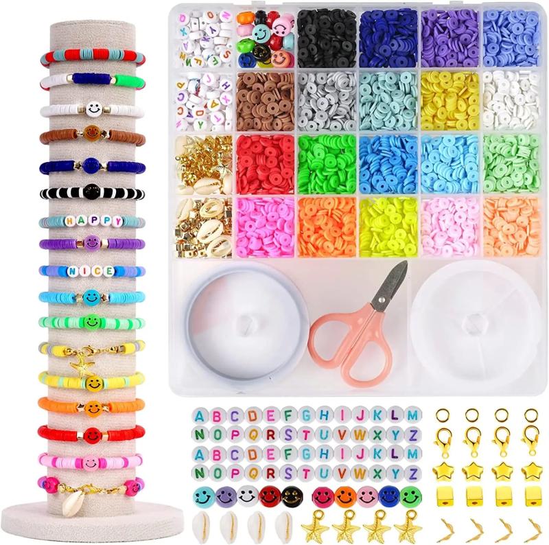 Polymer Clay Beads Kit for Bracelets with Smiley Face Letters DIY Jewelry