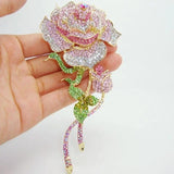 Charm Pink Zircon Rose Flower Brooch Pin for Ladies Temperament