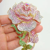 Charm Pink Zircon Rose Flower Brooch Pin for Ladies Temperament