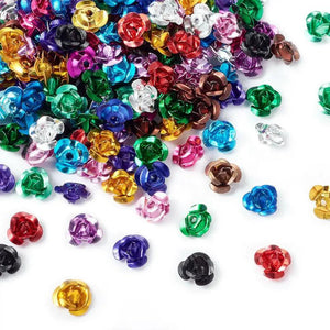 200 pcs Mixed Aluminum Rose Flower Beads For DIY Jewelry Making