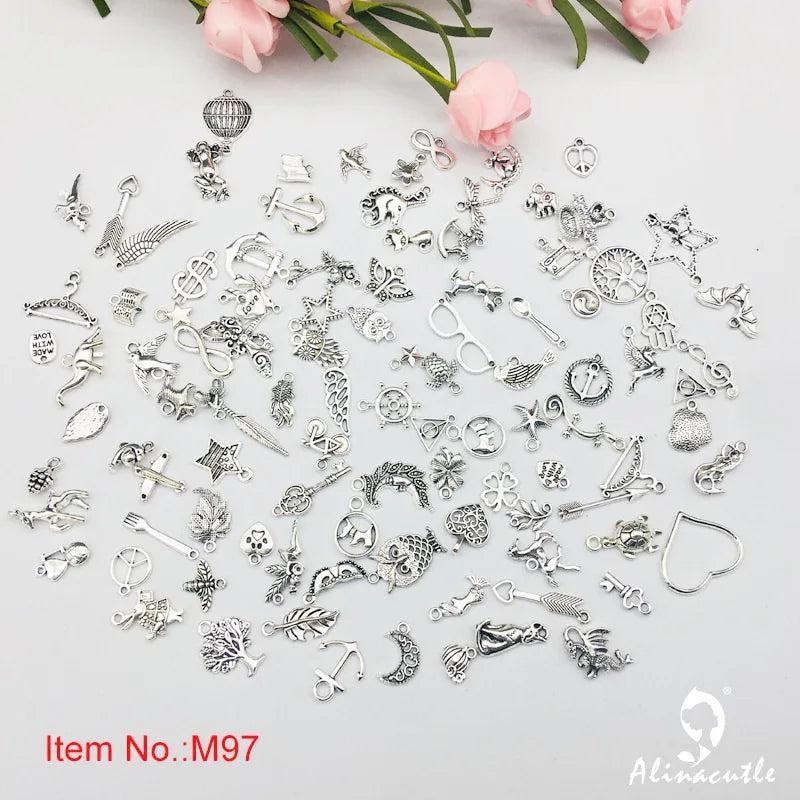 100pc Mixed Vintage Metal Charms for Jewelry Making Craft