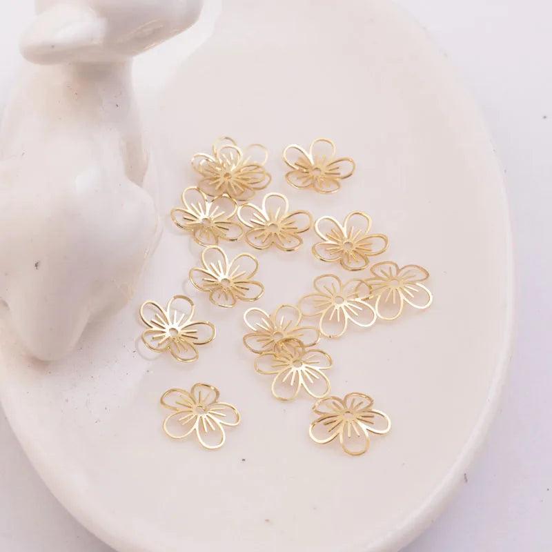 50pcs 10mm Beads Caps Leaf Shape Plum Blossom End Cap DIY Brass Jewelry