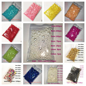 3-12mm White/Pearl Plastic Pearl Beads Mix 1150pcs