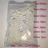 3-12mm White/Pearl Plastic Pearl Beads Mix 1150pcs