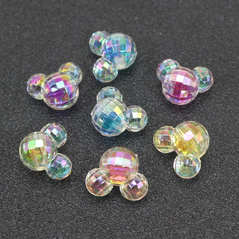 50 Mixed AB Acrylic Faceted Mouse Face Chunky Beads 15mm Inside