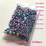 3-12mm White/Pearl Round Beads 1150pcs for Needlework & Jewelry Making