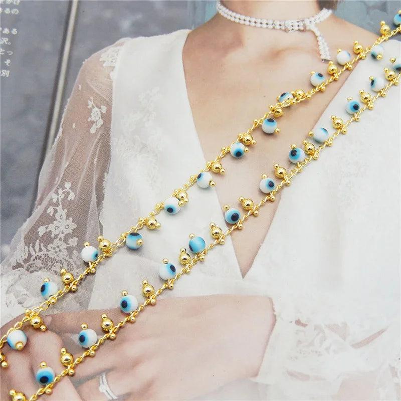 1 Meter Evil Eye Bead Chain Copper Link Necklace Jewelry Making Crafts