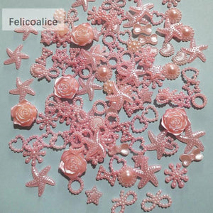 100pcs Pink ABS Resin Half Round Flower Pearls Art Beads