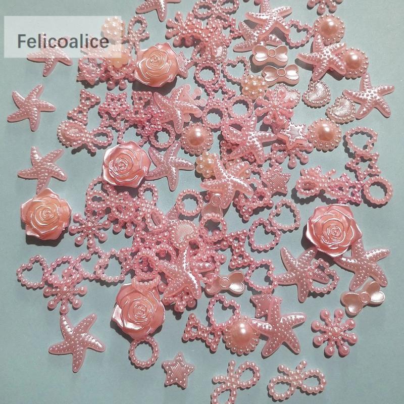 100pcs Pink ABS Resin Half Round Flower Pearls Art Beads