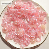 100pcs Pink ABS Resin Half Round Flower Pearls Art Beads