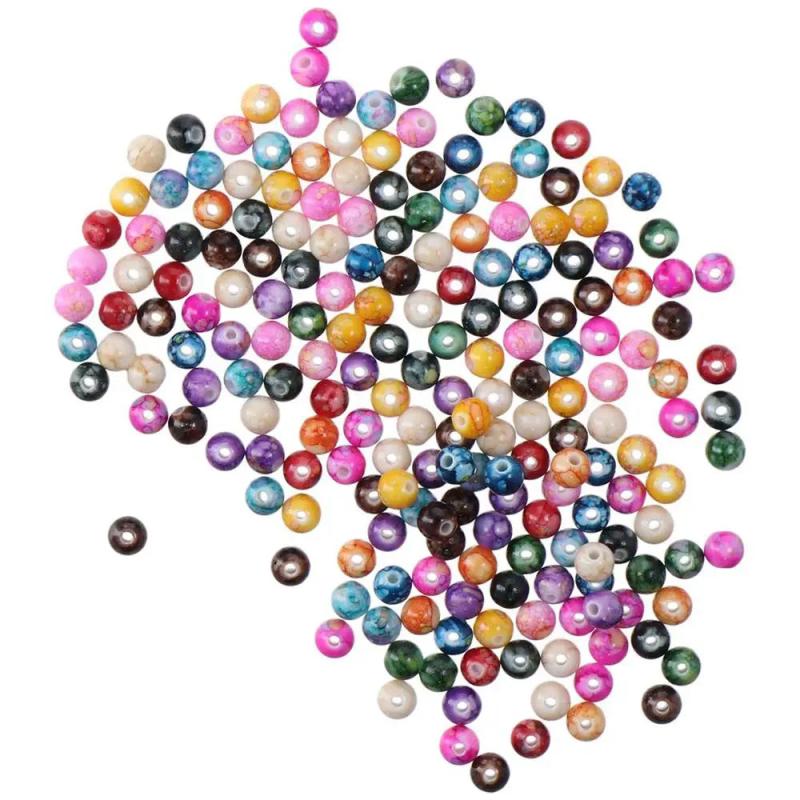200Pcs Crackle Multicolor Round Ball Acrylic Beads Ink Patterns Art Craft