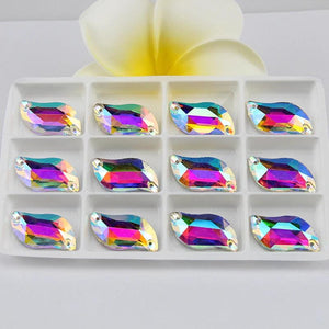 Crystal AB Glass Sewing Glass Sewing Diamond Leaf Sew-on Stone for Wedding Dress