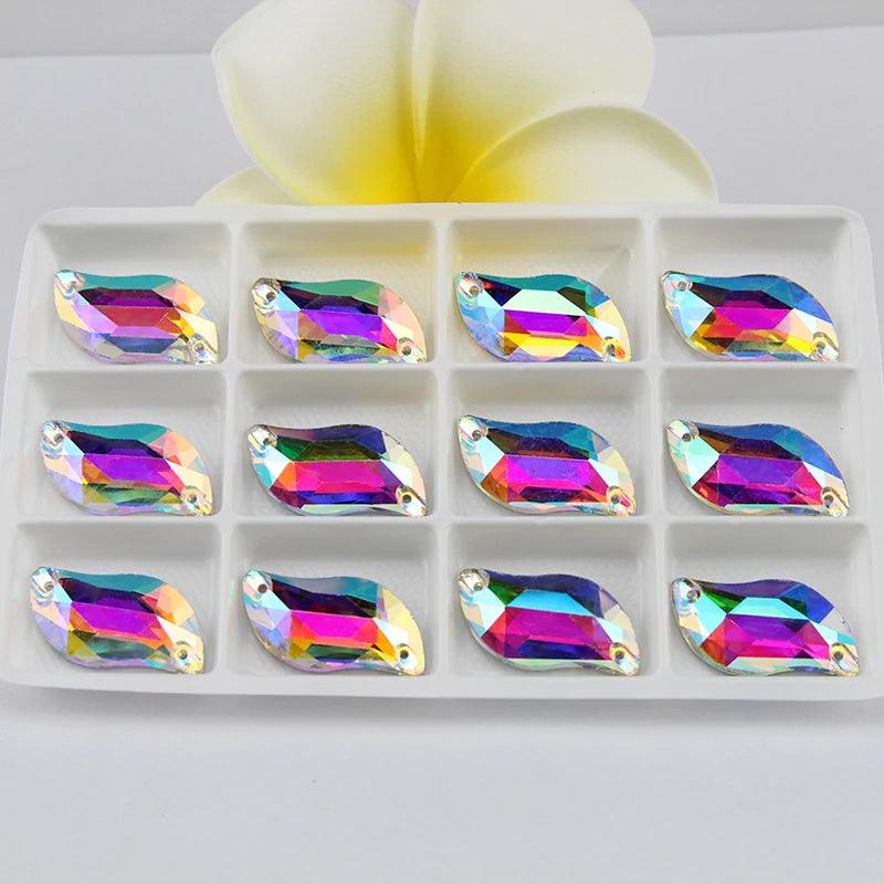 Crystal AB Glass Sewing Glass Sewing Diamond Leaf Sew-on Stone for Wedding Dress
