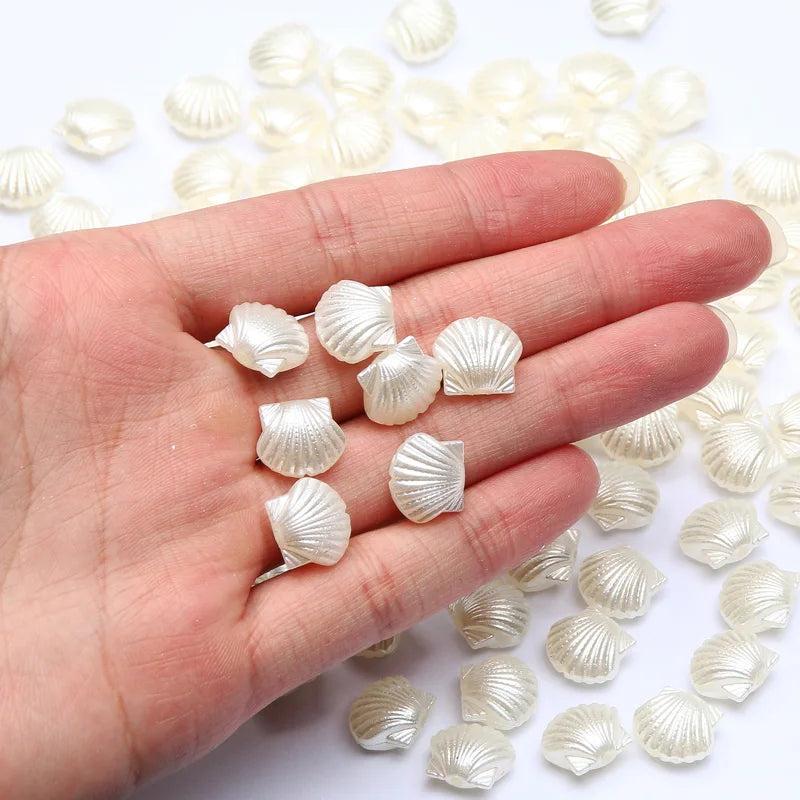 50Pcs 11x13mm Beige Acrylic Pearl Shell Beads For DIY Crafts