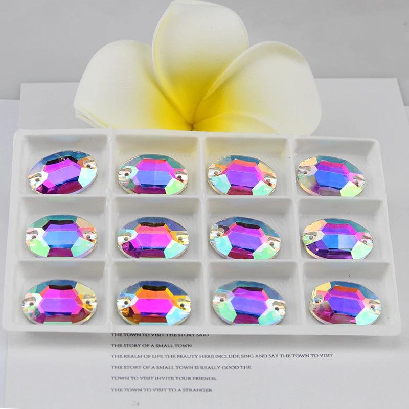 Oval Crystal Sew On Rhinestone Flatback Egg Shape - Wedding Dress DIY