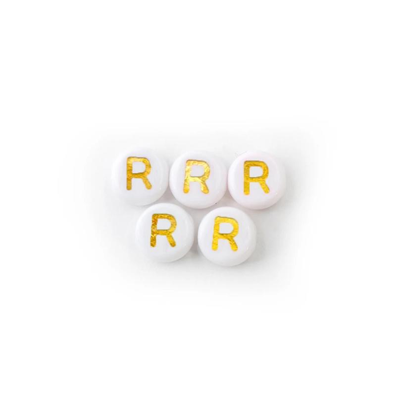 White+Gold Acrylic Letter Beads 4x7mm Round 100-500PCS