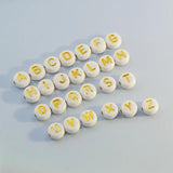 White+Gold Acrylic Letter Beads 4x7mm Round 100-500PCS