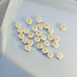White+Gold Acrylic Letter Beads 4x7mm Round 100-500PCS
