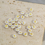 White+Gold Acrylic Letter Beads 4x7mm Round 100-500PCS