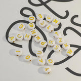 White+Gold Acrylic Letter Beads 4x7mm Round 100-500PCS