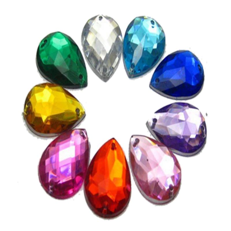 100 TearDrop Rhinestone Gems 18X13mm Sew on Beads Colour