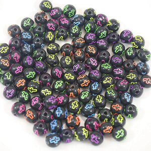 Neon Cross Pattern Acrylic Round Beads 6mm-10mm for Kids Craft