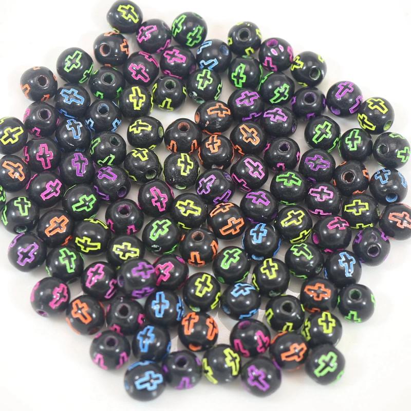 Neon Cross Pattern Acrylic Round Beads 6mm-10mm for Kids Craft