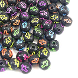 Neon Cross Pattern Acrylic Round Beads 6mm-10mm for Kids Craft