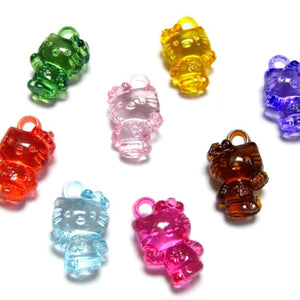100 Mixed Colour Transparent Acrylic Animal Cat Charm Pendants