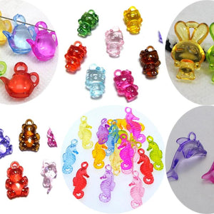 100 Mixed Colour Transparent Acrylic Animal Cat Charm Pendants