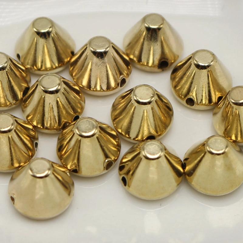 200 Golden Metallic Spike Rivet Stud Beads 8X6mm