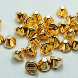 200 Golden Metallic Spike Rivet Stud Beads 8X6mm