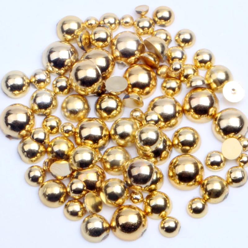 Plated/Silver Plated Half Round Flat Bottom ABS Pearl Nail Art