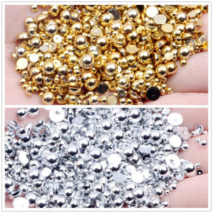 Plated/Silver Plated Half Round Flat Bottom ABS Pearl Nail Art