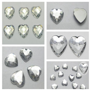 DIY Clear Acrylic Faceted Heart Rhinestone Gems Cabachon 6mm-20mm